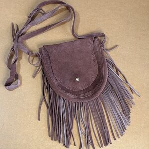 Vintage Brown Suede Fringe Crossbody Mini Bag Boho Y2K Festival Western Cowgirl